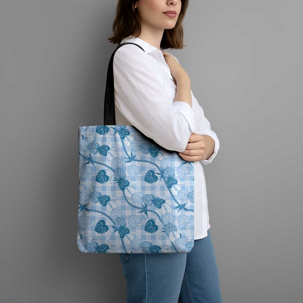 Anthurium Pikake Ti Leaf Palaka Tote Bag Blue Version