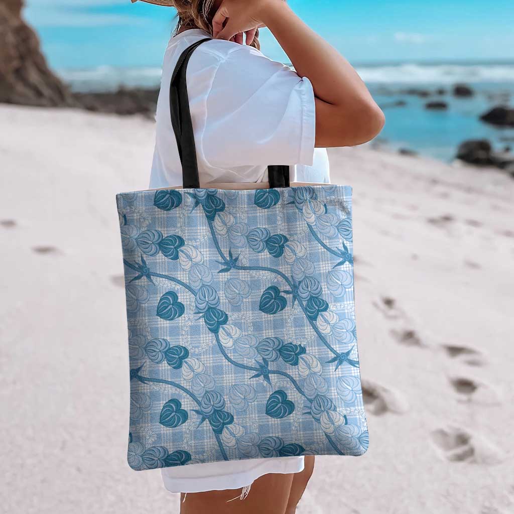 Anthurium Pikake Ti Leaf Palaka Tote Bag Blue Version