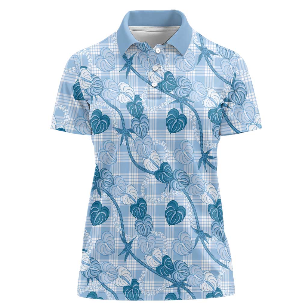 Anthurium Pikake Ti Leaf Palaka Women Polo Shirt Blue Version