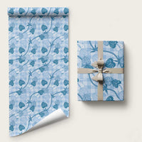 Anthurium Pikake Ti Leaf Palaka Wrapping Paper Blue Version LT01 58" × 23" Blue - Polynesian Pride