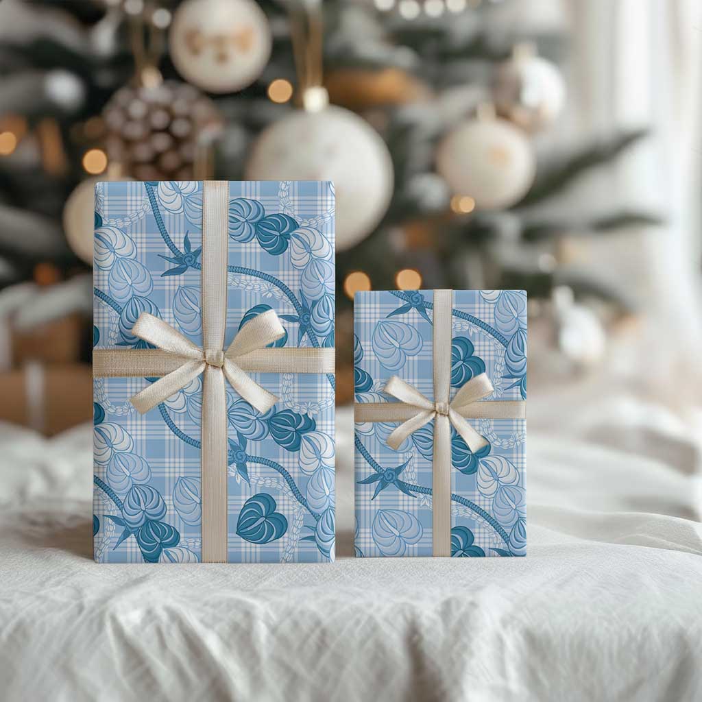 Anthurium Pikake Ti Leaf Palaka Wrapping Paper Blue Version LT01 - Polynesian Pride