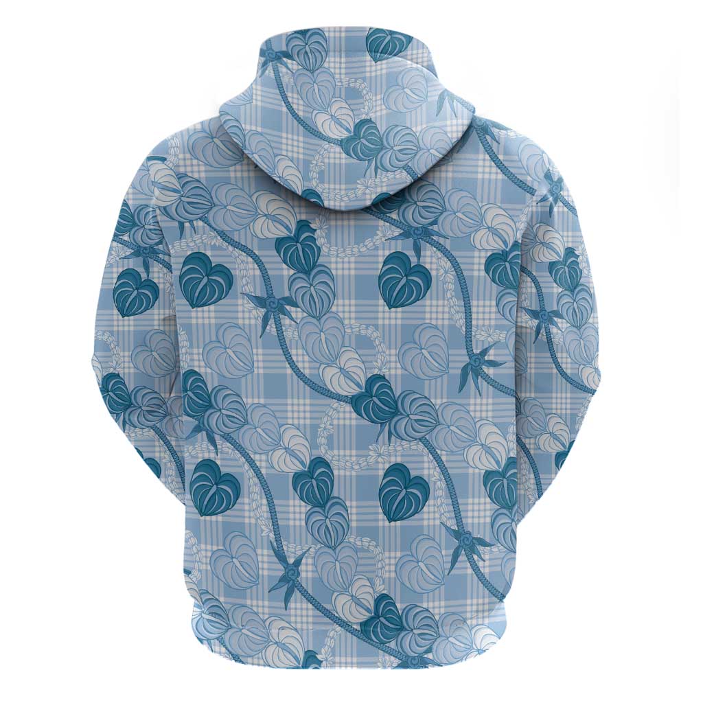 Anthurium Pikake Ti Leaf Palaka Zip Hoodie Blue Version LT01 - Polynesian Pride