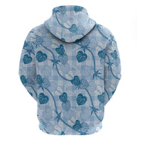 Anthurium Pikake Ti Leaf Palaka Zip Hoodie Blue Version LT01 - Polynesian Pride