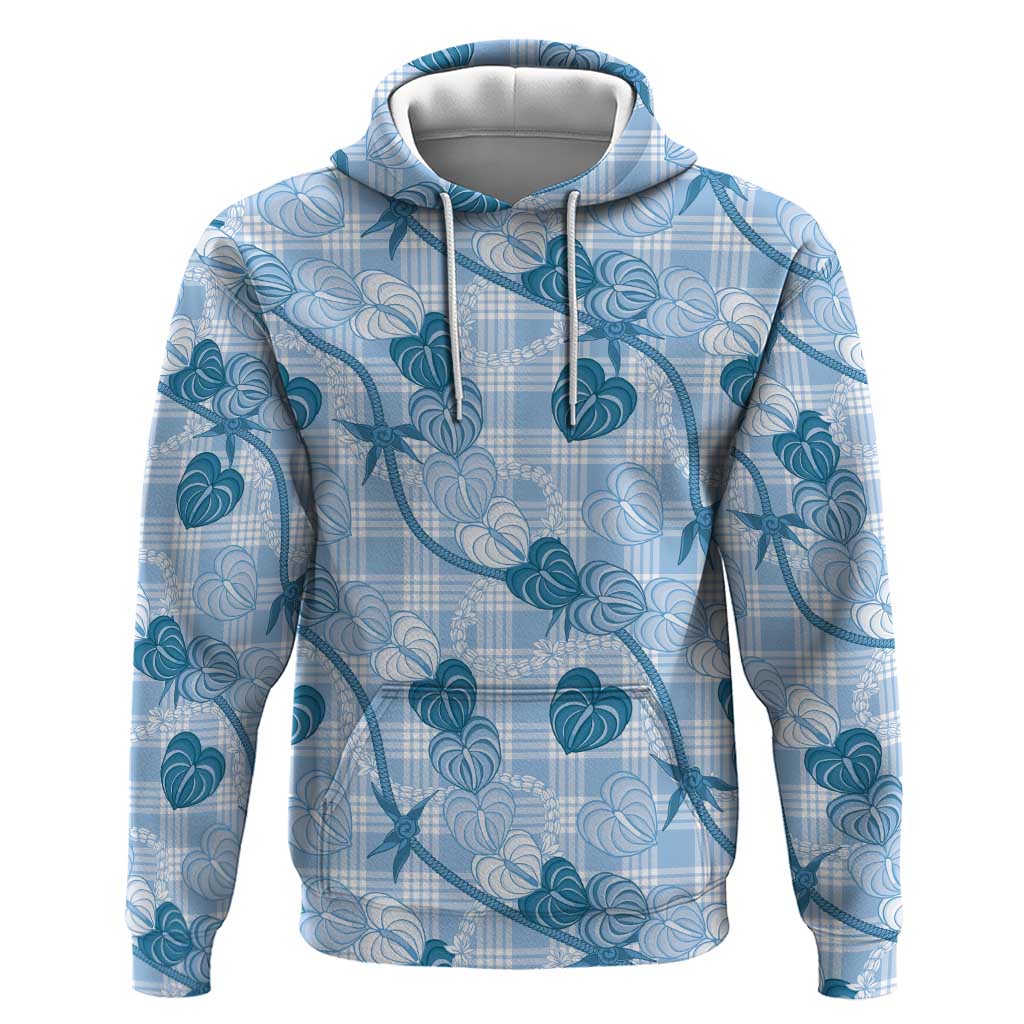 Anthurium Pikake Ti Leaf Palaka Zip Hoodie Blue Version LT01 Pullover Hoodie Blue - Polynesian Pride