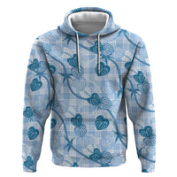 Anthurium Pikake Ti Leaf Palaka Zip Hoodie Blue Version LT01 Pullover Hoodie Blue - Polynesian Pride