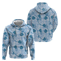 Anthurium Pikake Ti Leaf Palaka Zip Hoodie Blue Version LT01 - Polynesian Pride