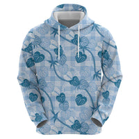 Anthurium Pikake Ti Leaf Palaka Zip Hoodie Blue Version LT01 - Polynesian Pride