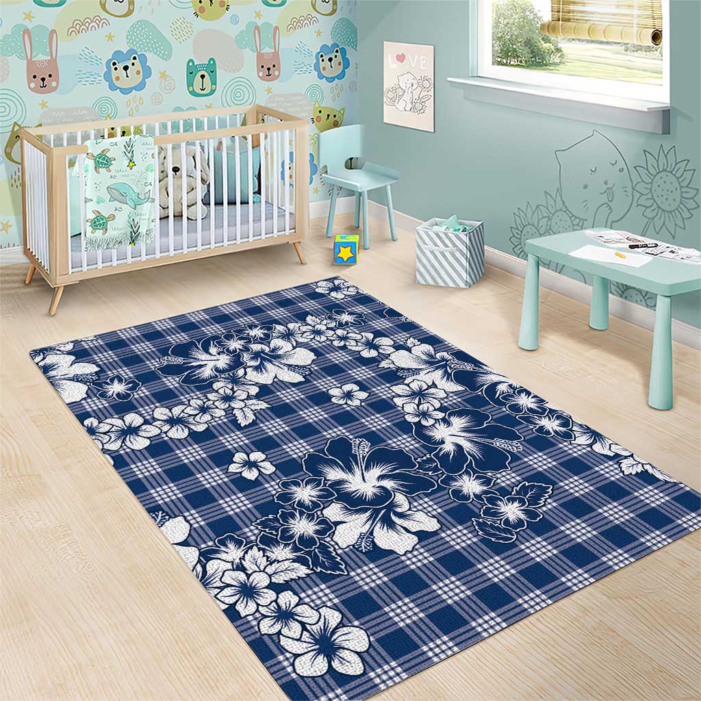 Hibiscus Pakala Cobalt Blue Royal Area Rug Tropical Floral Stylized - Polynesian Pride