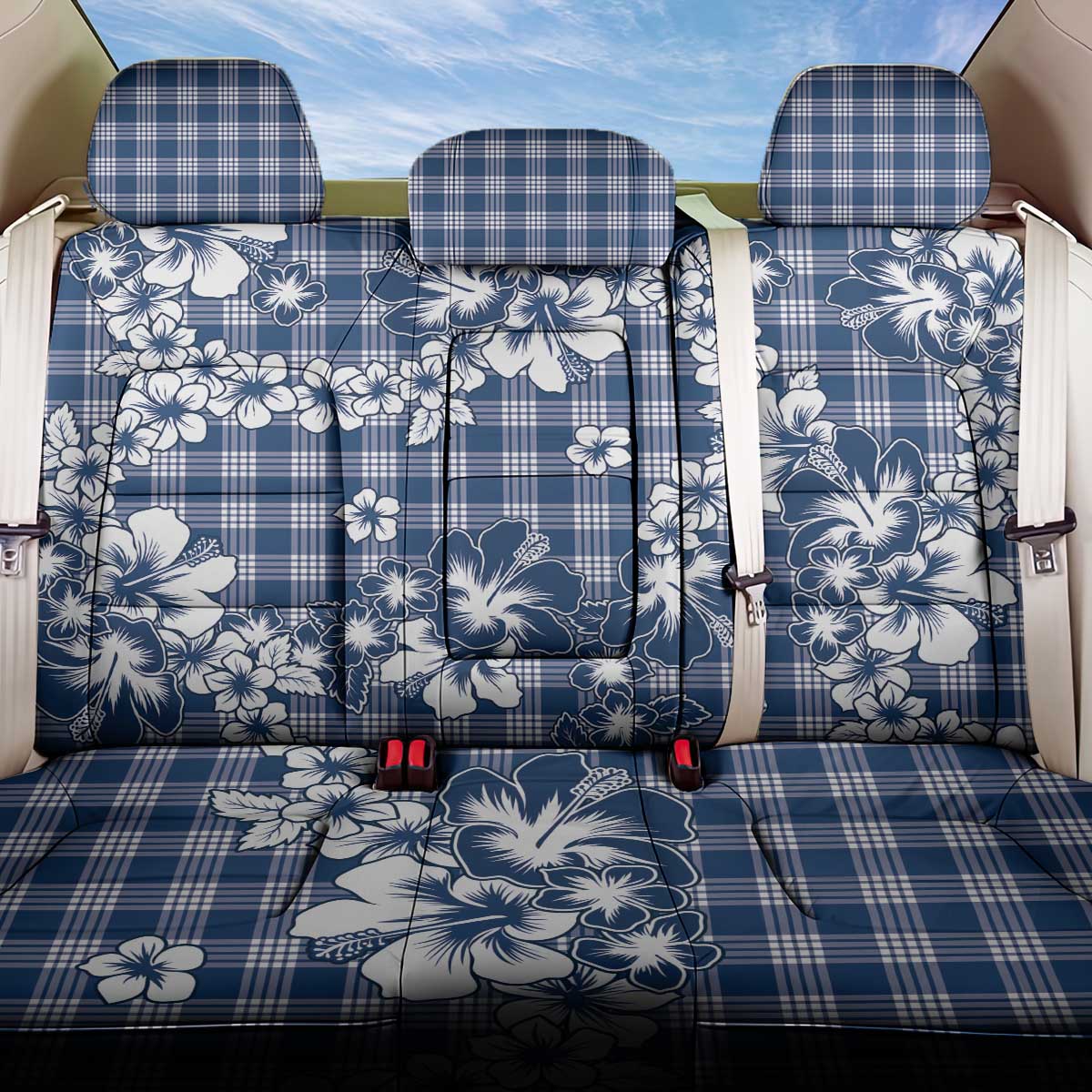 Hibiscus Pakala Cobalt Blue Royal Back Car Seat Cover Tropical Floral Stylized - Polynesian Pride