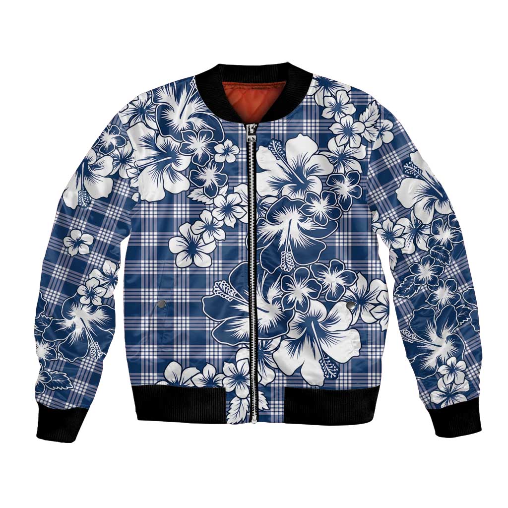 Hibiscus Pakala Cobalt Blue Royal Bomber Jacket Tropical Floral Stylized LT01 Unisex Blue - Polynesian Pride