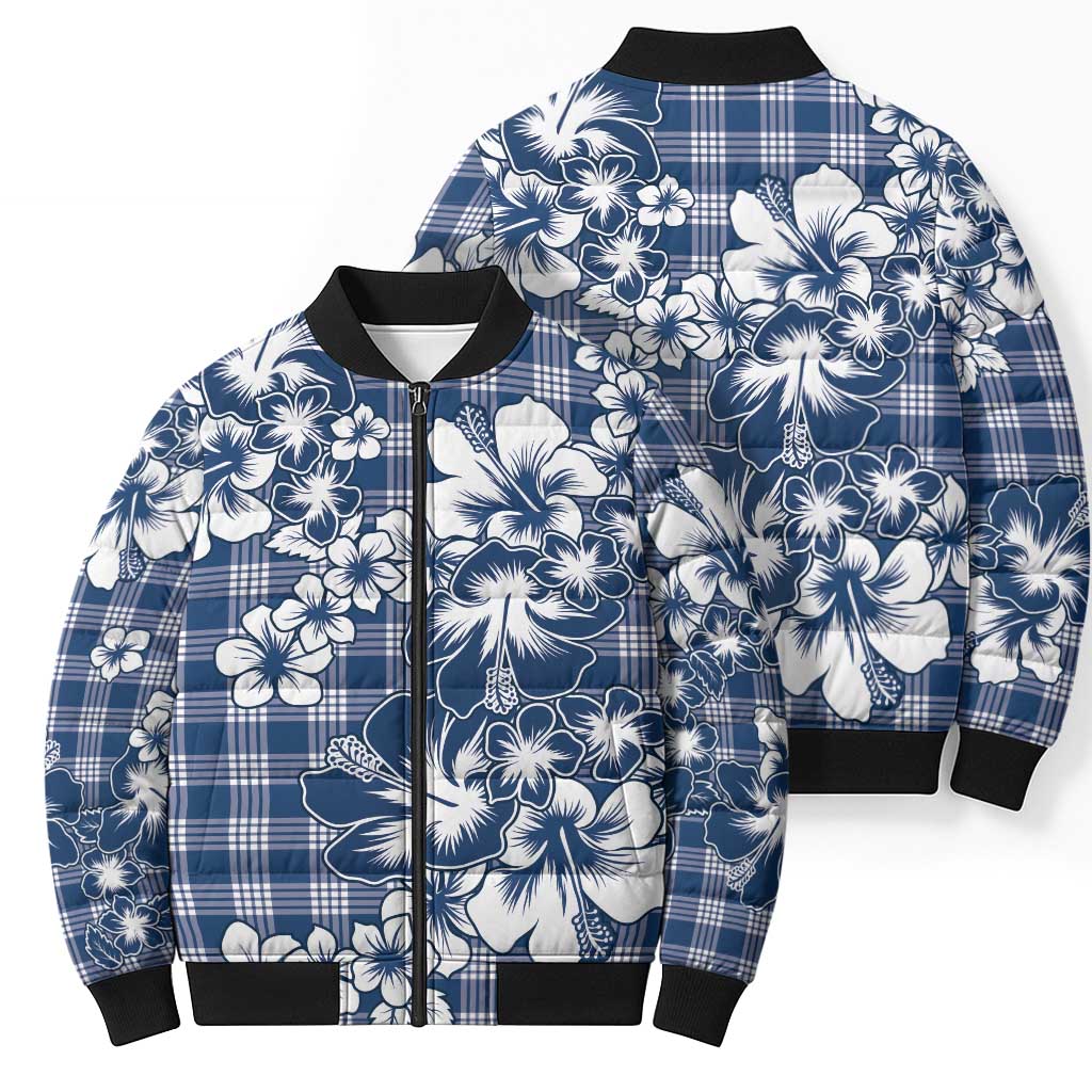 Hibiscus Pakala Cobalt Blue Royal Bomber Puffer Jacket Tropical Floral Stylized - Polynesian Pride