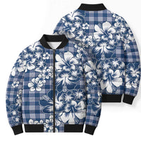 Hibiscus Pakala Cobalt Blue Royal Bomber Puffer Jacket Tropical Floral Stylized - Polynesian Pride