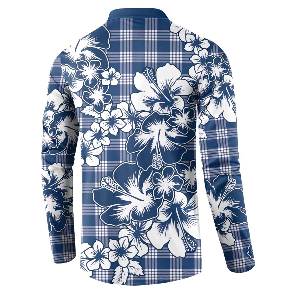 Hibiscus Pakala Cobalt Blue Royal Button Sweatshirt Tropical Floral Stylized - Polynesian Pride