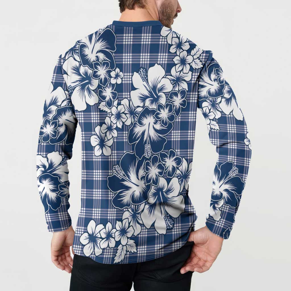 Hibiscus Pakala Cobalt Blue Royal Button Sweatshirt Tropical Floral Stylized - Polynesian Pride