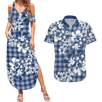 Hibiscus Pakala Cobalt Blue Royal Couples Matching Summer Maxi Dress and Hawaiian Shirt Tropical Floral Stylized - Polynesian Pride