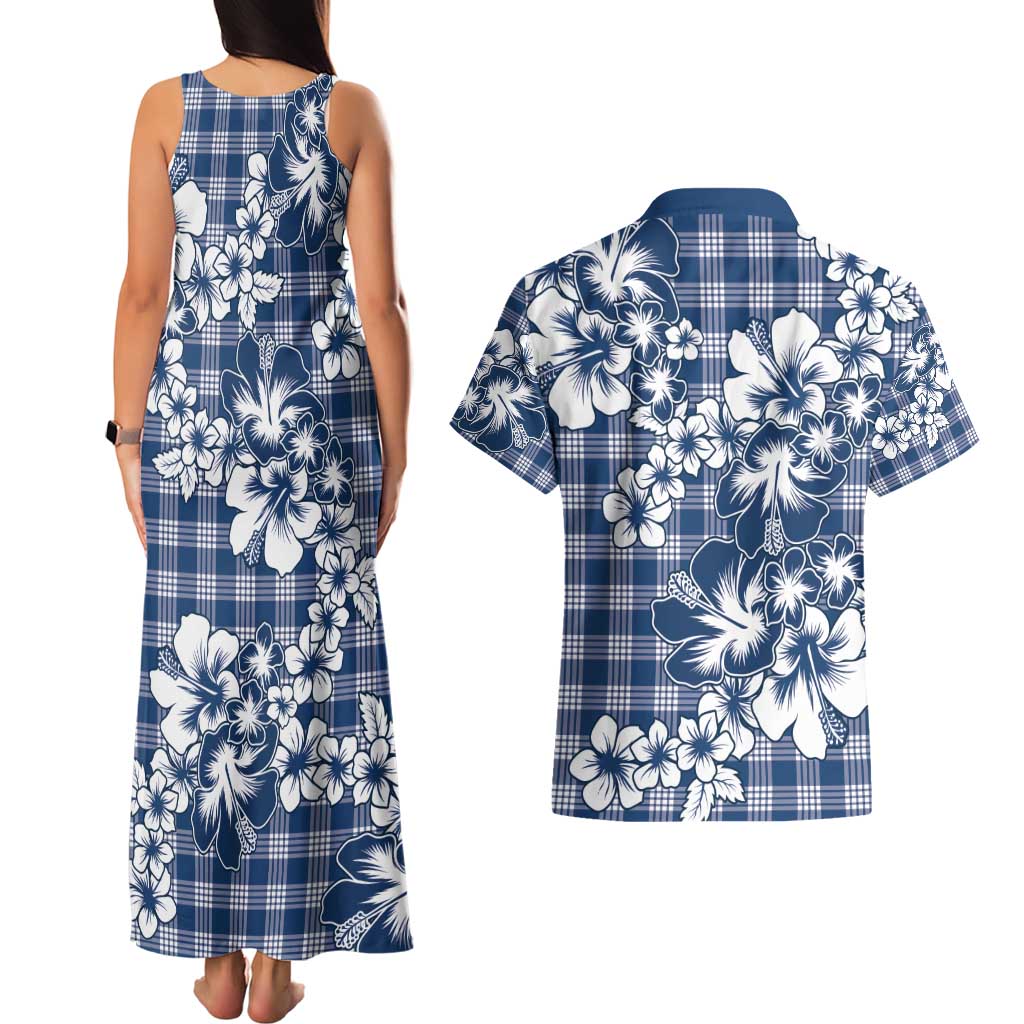 Hibiscus Pakala Cobalt Blue Royal Couples Matching Tank Maxi Dress and Hawaiian Shirt Tropical Floral Stylized - Polynesian Pride