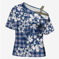 Hibiscus Pakala Cobalt Blue Royal Cross Shoulder Shirt Tropical Floral Stylized - Polynesian Pride