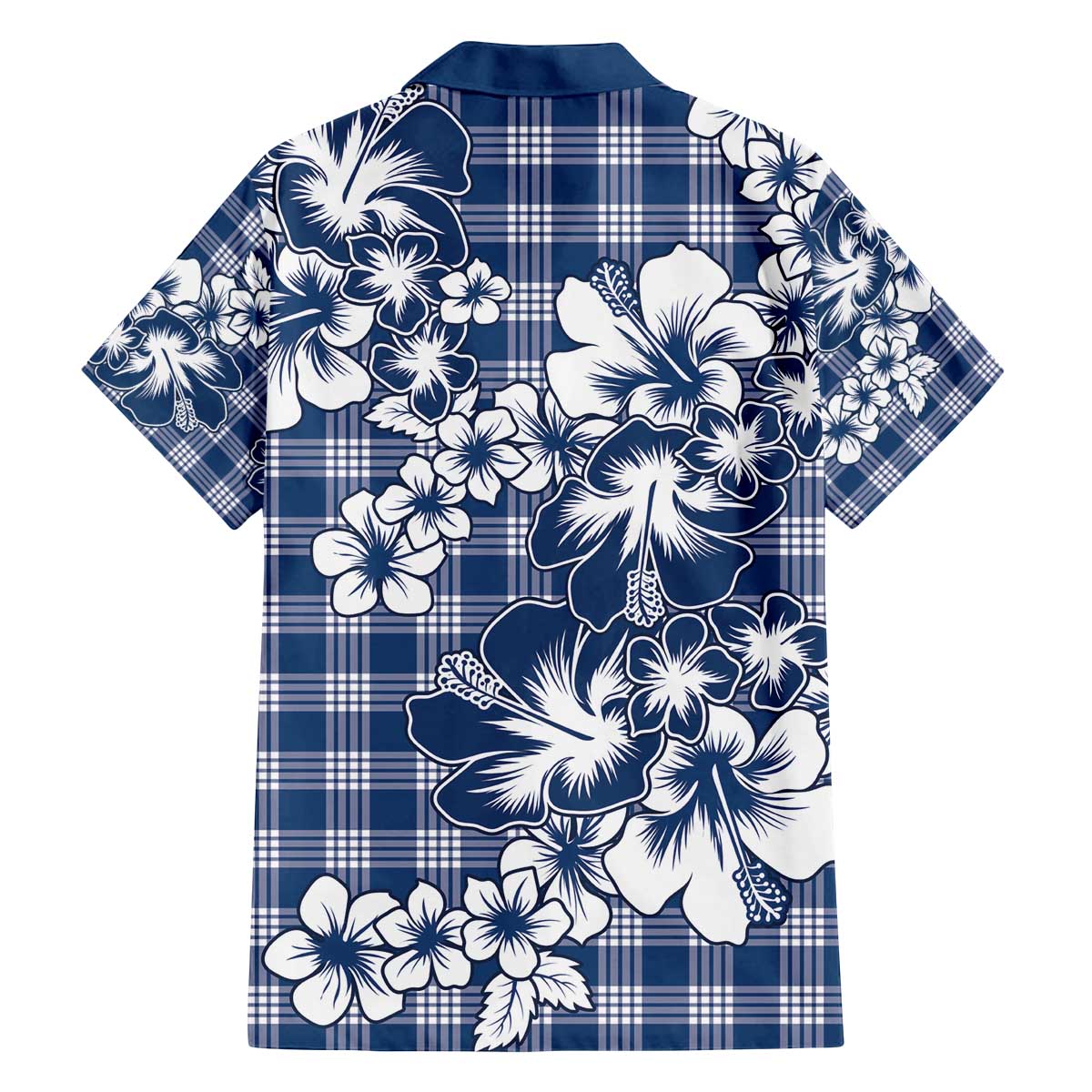 Hibiscus Pakala Cobalt Blue Royal Family Matching Off The Shoulder Long Sleeve Dress and Hawaiian Shirt Tropical Floral Stylized - Polynesian Pride
