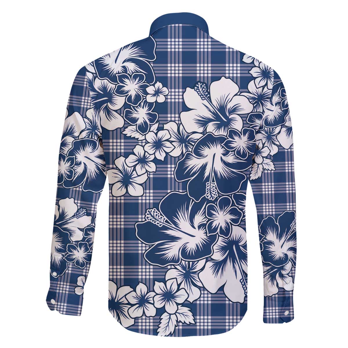 Hibiscus Pakala Cobalt Blue Royal Family Matching Off The Shoulder Long Sleeve Dress and Hawaiian Shirt Tropical Floral Stylized - Polynesian Pride