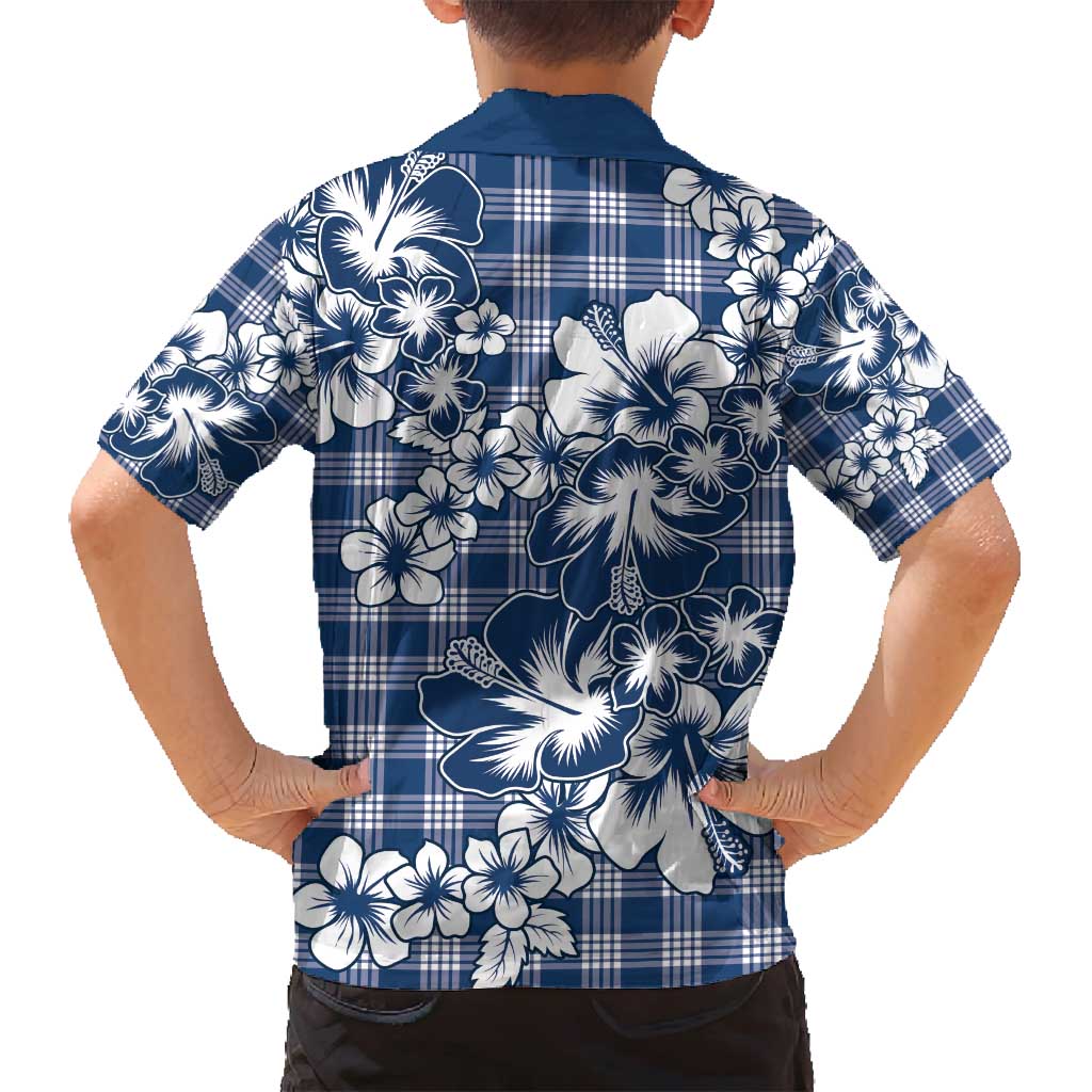 Hibiscus Pakala Cobalt Blue Royal Family Matching Off Shoulder Short Dress and Hawaiian Shirt Tropical Floral Stylized - Polynesian Pride
