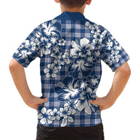 Hibiscus Pakala Cobalt Blue Royal Family Matching Off Shoulder Short Dress and Hawaiian Shirt Tropical Floral Stylized - Polynesian Pride