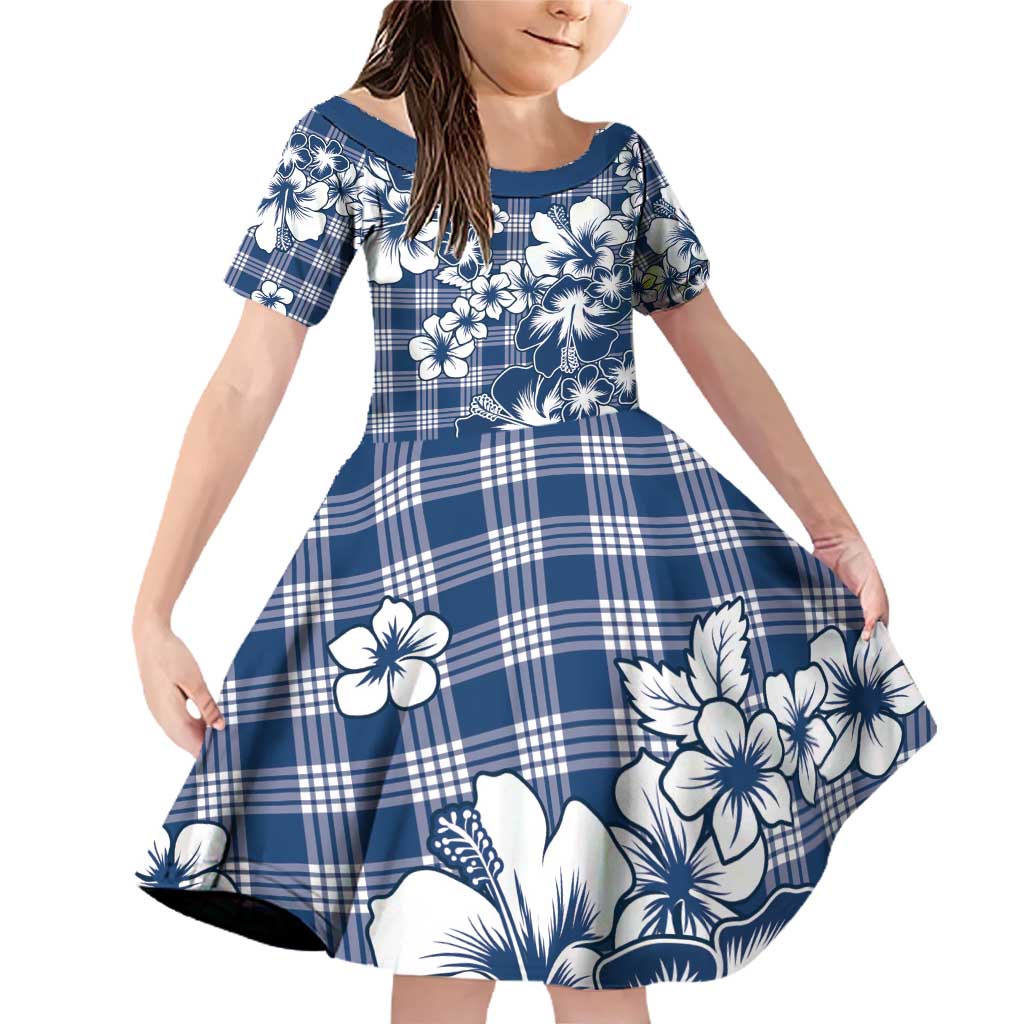 Hibiscus Pakala Cobalt Blue Royal Family Matching Off Shoulder Short Dress and Hawaiian Shirt Tropical Floral Stylized - Polynesian Pride
