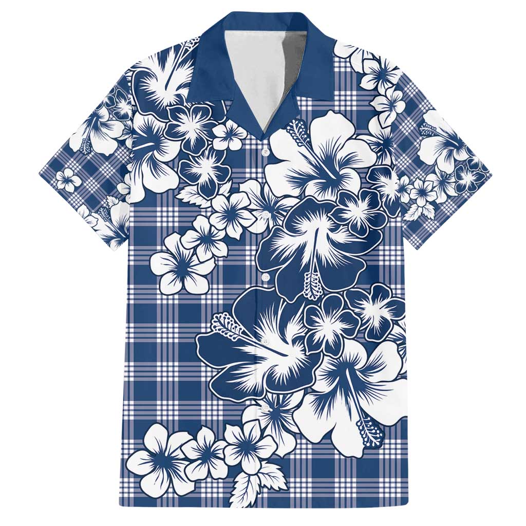 Hibiscus Pakala Cobalt Blue Royal Family Matching Off Shoulder Short Dress and Hawaiian Shirt Tropical Floral Stylized - Polynesian Pride