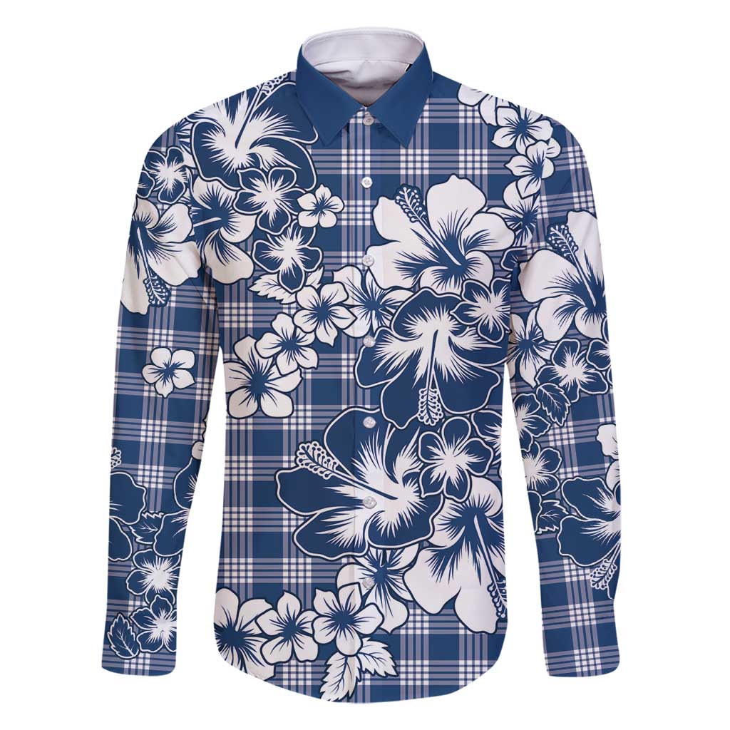 Hibiscus Pakala Cobalt Blue Royal Family Matching Off Shoulder Short Dress and Hawaiian Shirt Tropical Floral Stylized - Polynesian Pride