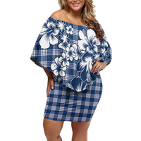 Hibiscus Pakala Cobalt Blue Royal Family Matching Off Shoulder Short Dress and Hawaiian Shirt Tropical Floral Stylized - Polynesian Pride