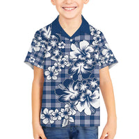 Hibiscus Pakala Cobalt Blue Royal Family Matching Off Shoulder Short Dress and Hawaiian Shirt Tropical Floral Stylized - Polynesian Pride