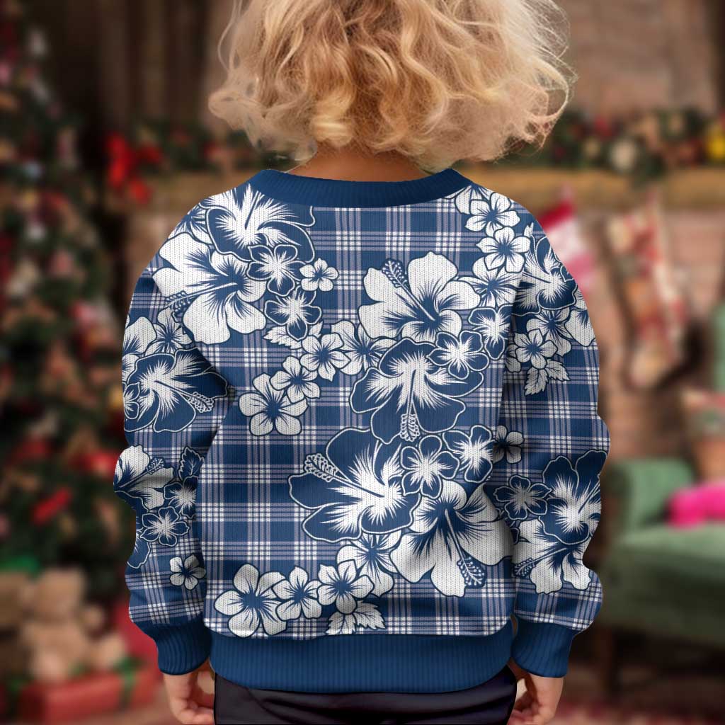 Hibiscus Pakala Cobalt Blue Royal Kid Ugly Christmas Sweater Tropical Floral Stylized - Polynesian Pride