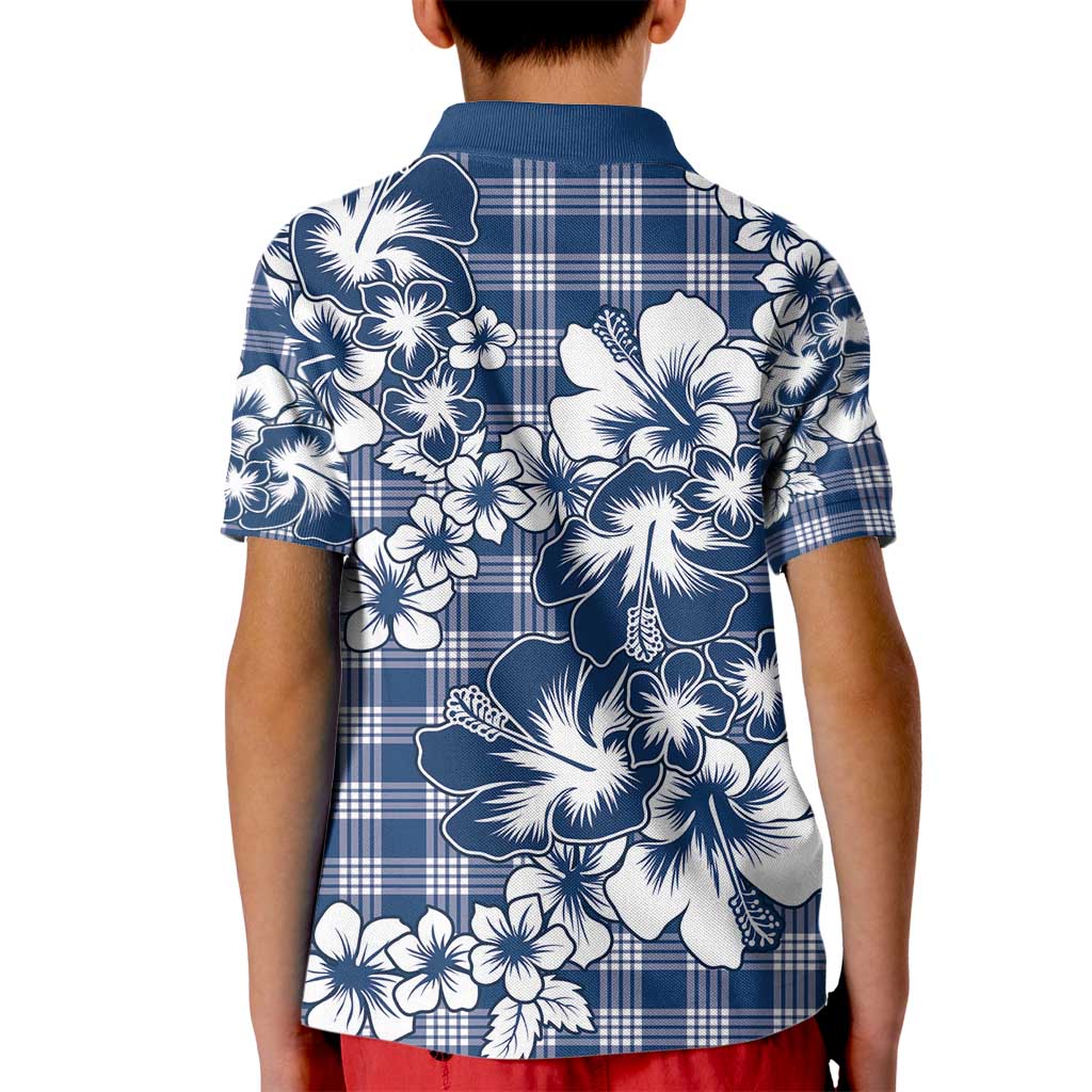 Hibiscus Pakala Cobalt Blue Royal Kid Polo Shirt Tropical Floral Stylized - Polynesian Pride