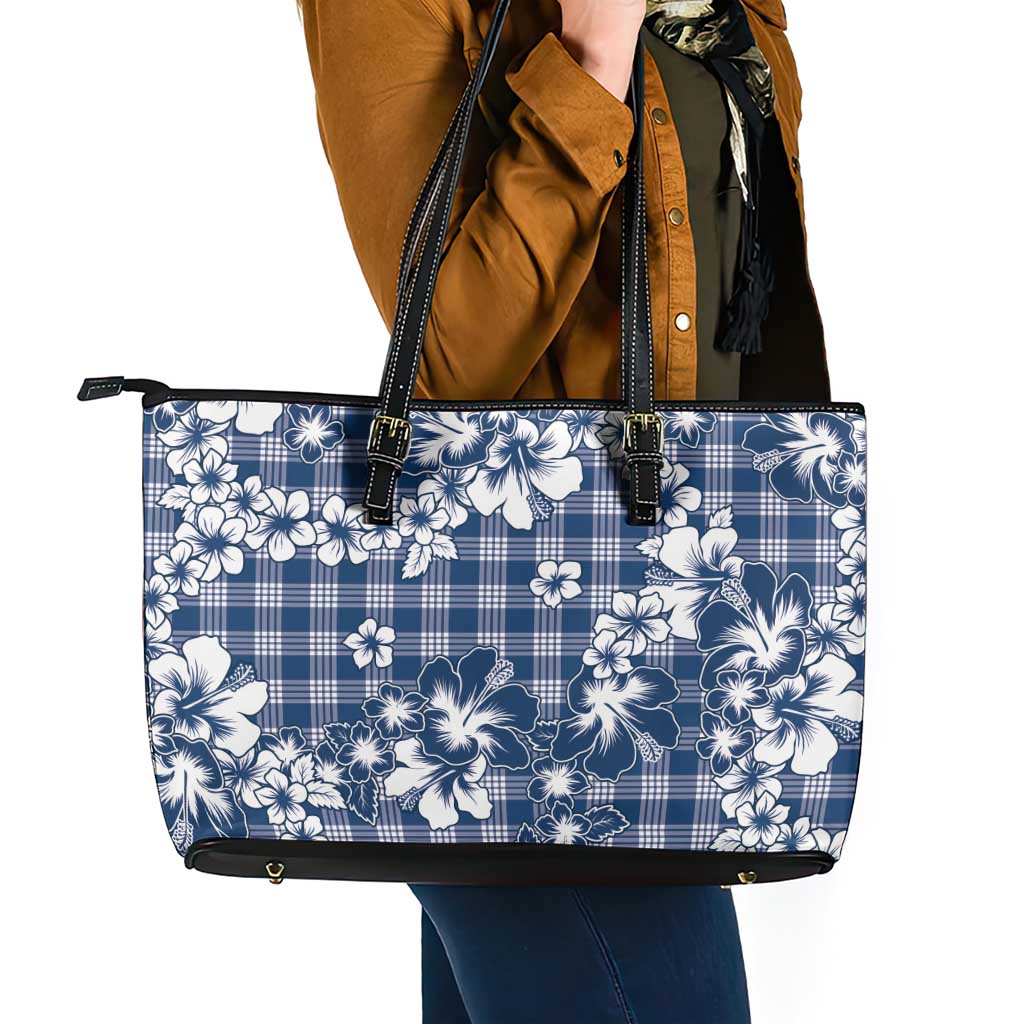 Hibiscus Pakala Cobalt Blue Royal Leather Tote Bag Tropical Floral Stylized LT01 - Polynesian Pride