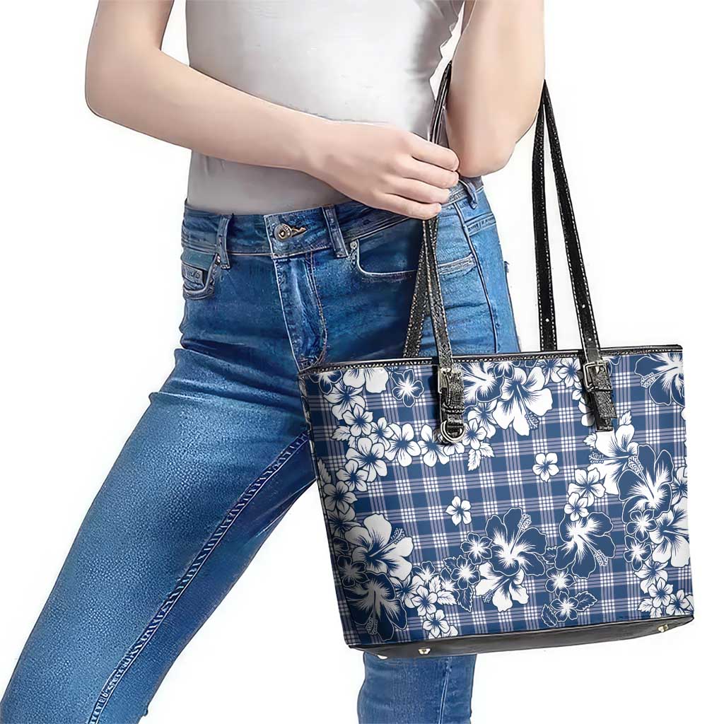 Hibiscus Pakala Cobalt Blue Royal Leather Tote Bag Tropical Floral Stylized LT01 - Polynesian Pride