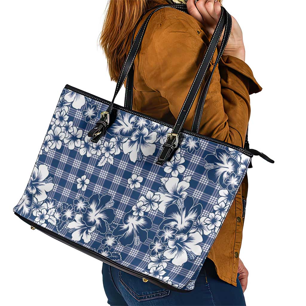 Hibiscus Pakala Cobalt Blue Royal Leather Tote Bag Tropical Floral Stylized LT01 - Polynesian Pride