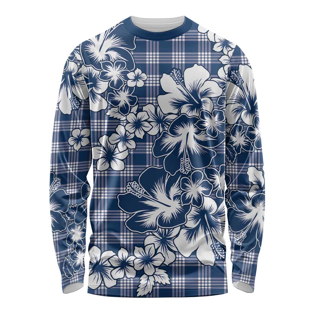 Hibiscus Pakala Cobalt Blue Royal Long Sleeve Shirt Tropical Floral Stylized - Polynesian Pride