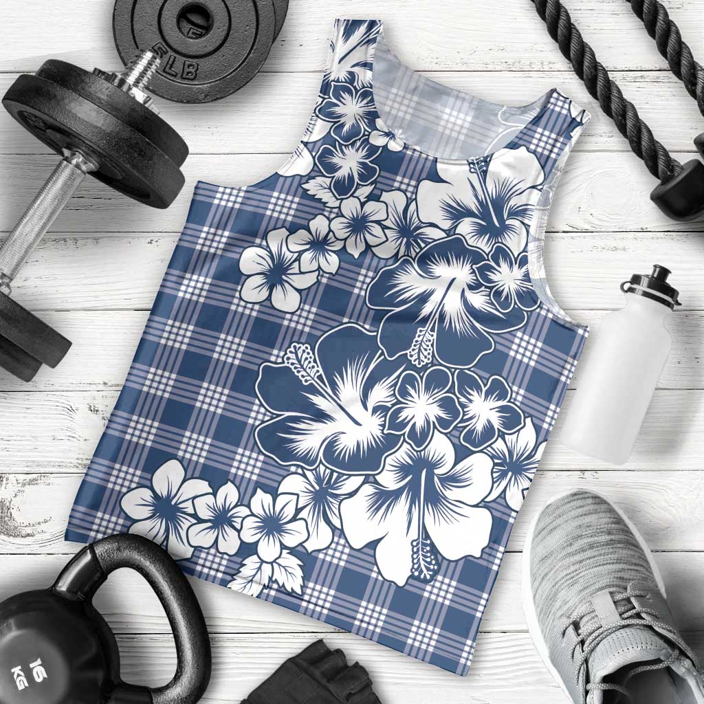 Hibiscus Pakala Cobalt Blue Royal Men Tank Top Tropical Floral Stylized - Polynesian Pride
