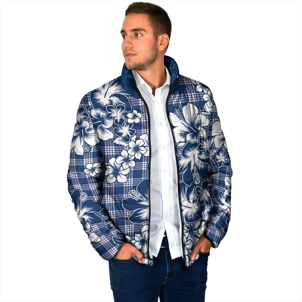 Hibiscus Pakala Cobalt Blue Royal Padded Jacket Tropical Floral Stylized - Polynesian Pride