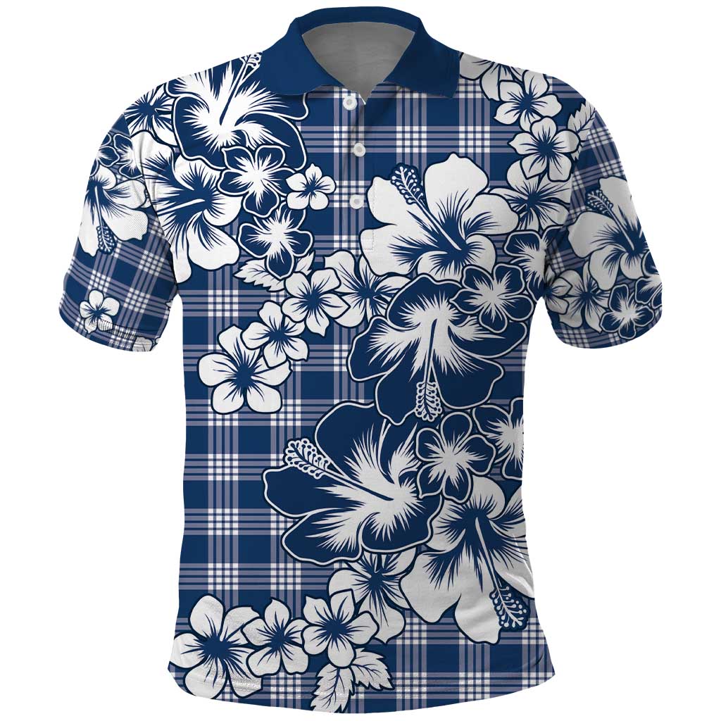 Hibiscus Pakala Cobalt Blue Royal Polo Shirt Tropical Floral Stylized - Polynesian Pride