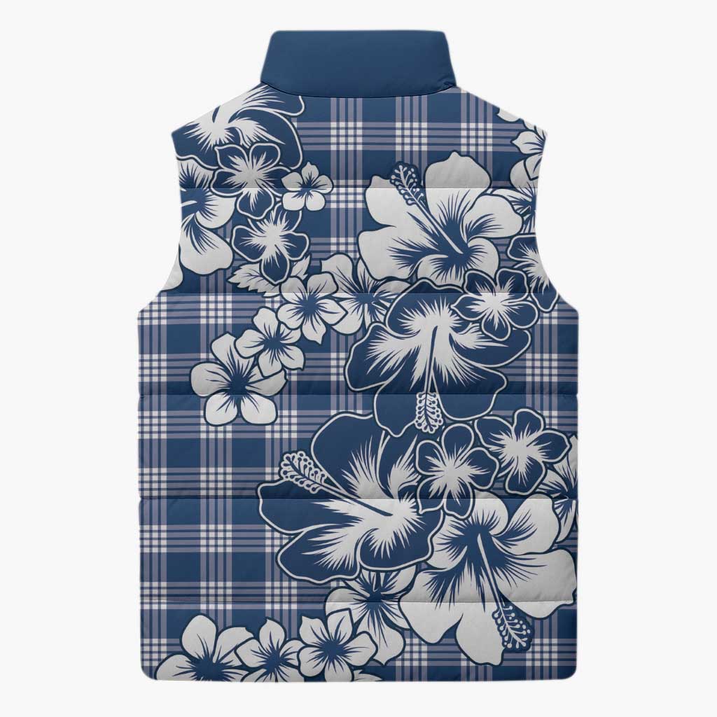 Hibiscus Pakala Cobalt Blue Royal Sleeveless Puffer Jacket Tropical Floral Stylized - Polynesian Pride