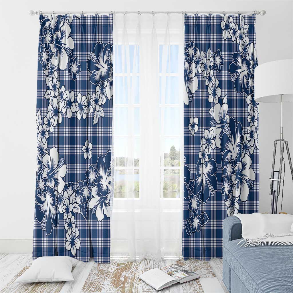 Hibiscus Pakala Cobalt Blue Royal Window Curtain Tropical Floral Stylized - Polynesian Pride