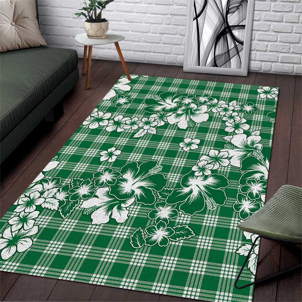 Hibiscus Pakala Emerald Green Area Rug Tropical Floral Stylized - Polynesian Pride