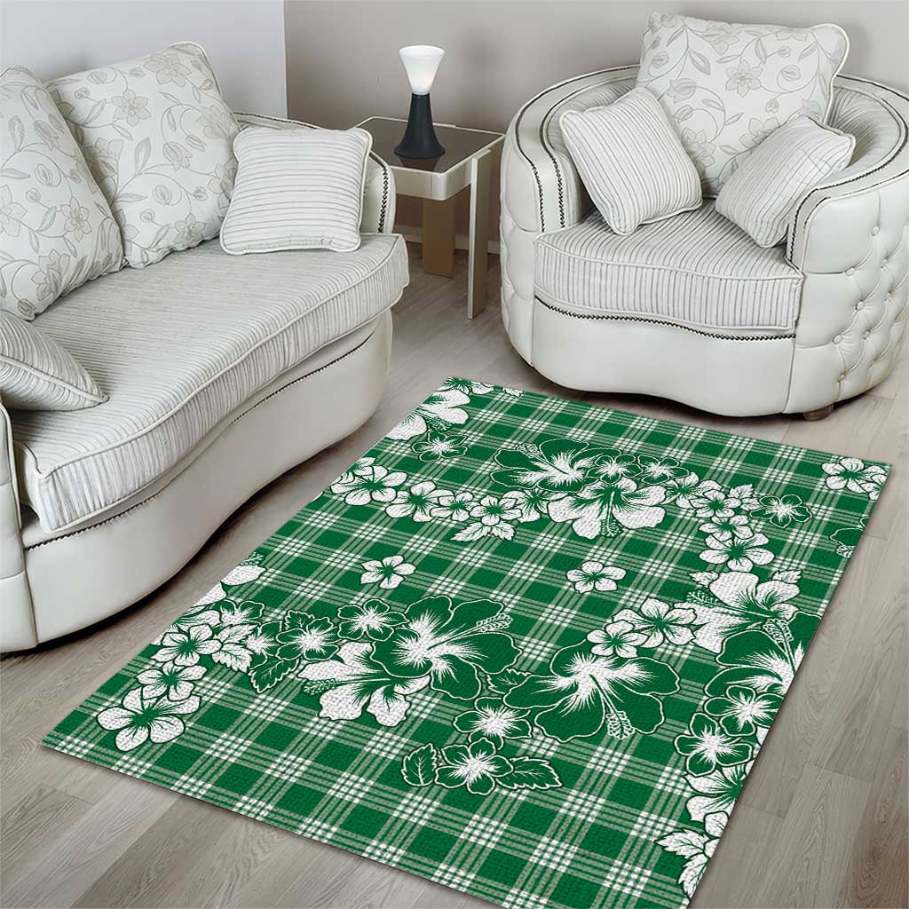 Hibiscus Pakala Emerald Green Area Rug Tropical Floral Stylized - Polynesian Pride