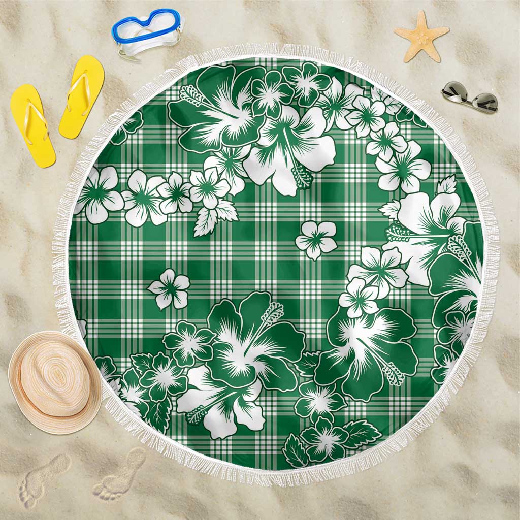 Hibiscus Pakala Emerald Green Beach Blanket Tropical Floral Stylized LT01 One Size 150cm Green - Polynesian Pride