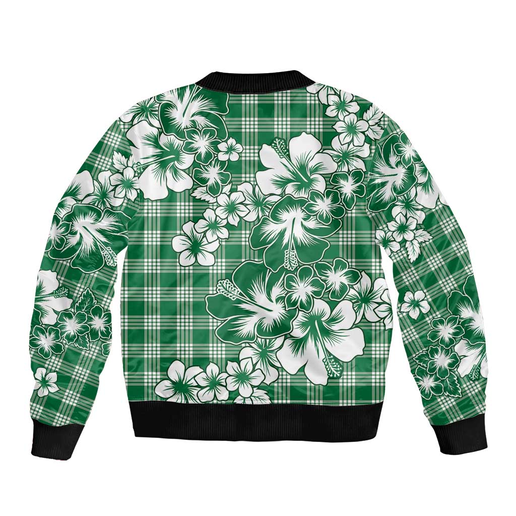 Hibiscus Pakala Emerald Green Bomber Jacket Tropical Floral Stylized - Polynesian Pride