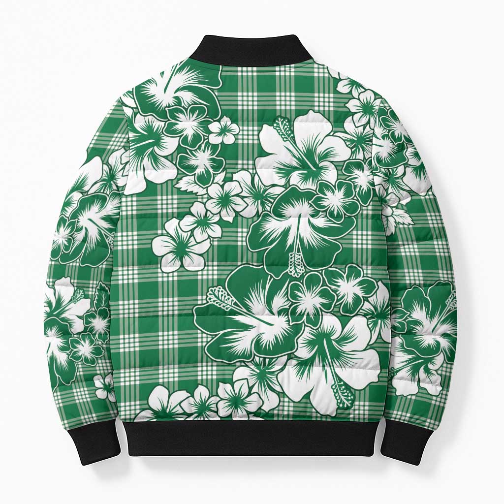 Hibiscus Pakala Emerald Green Bomber Puffer Jacket Tropical Floral Stylized LT01 - Polynesian Pride
