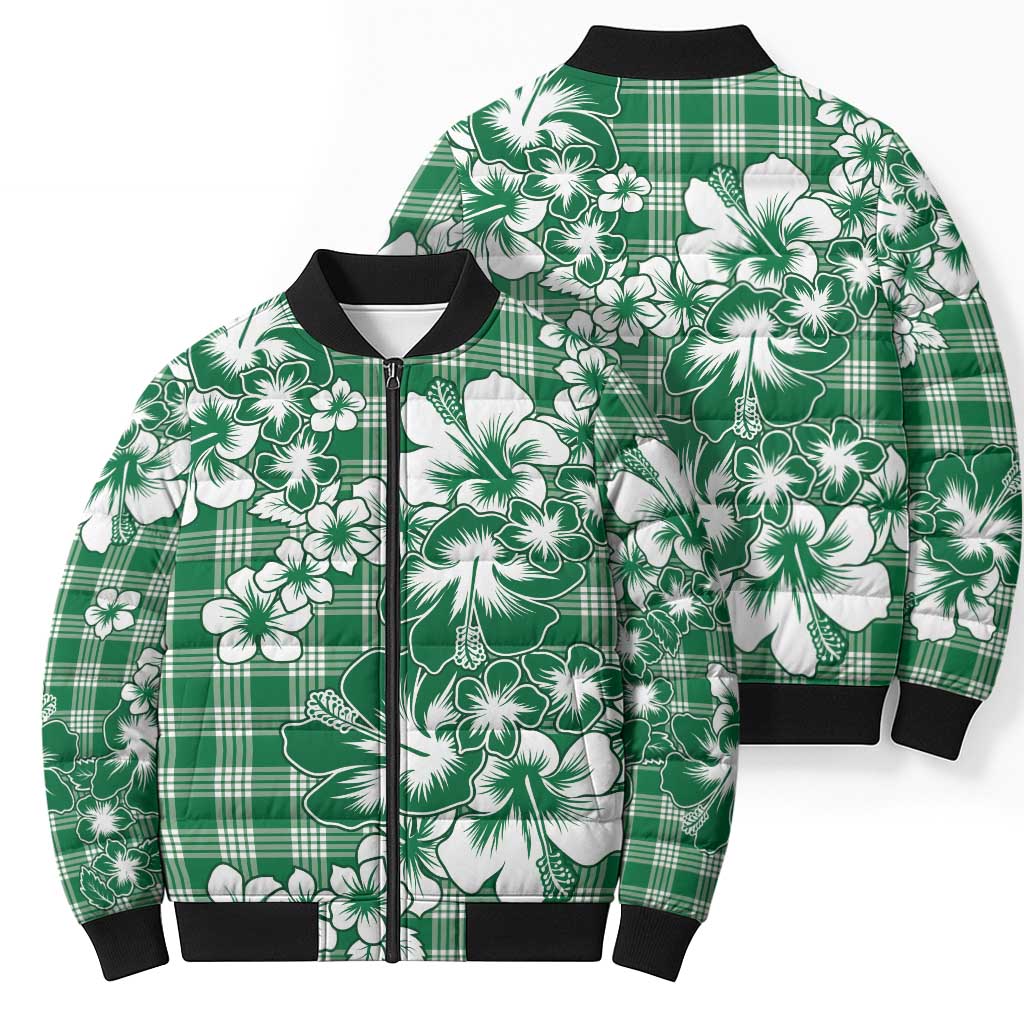 Hibiscus Pakala Emerald Green Bomber Puffer Jacket Tropical Floral Stylized LT01 - Polynesian Pride