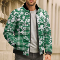 Hibiscus Pakala Emerald Green Bomber Puffer Jacket Tropical Floral Stylized LT01 - Polynesian Pride