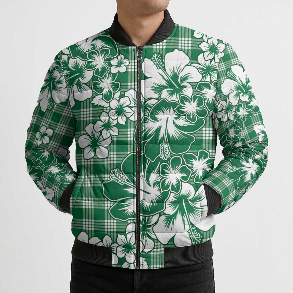 Hibiscus Pakala Emerald Green Bomber Puffer Jacket Tropical Floral Stylized LT01 - Polynesian Pride