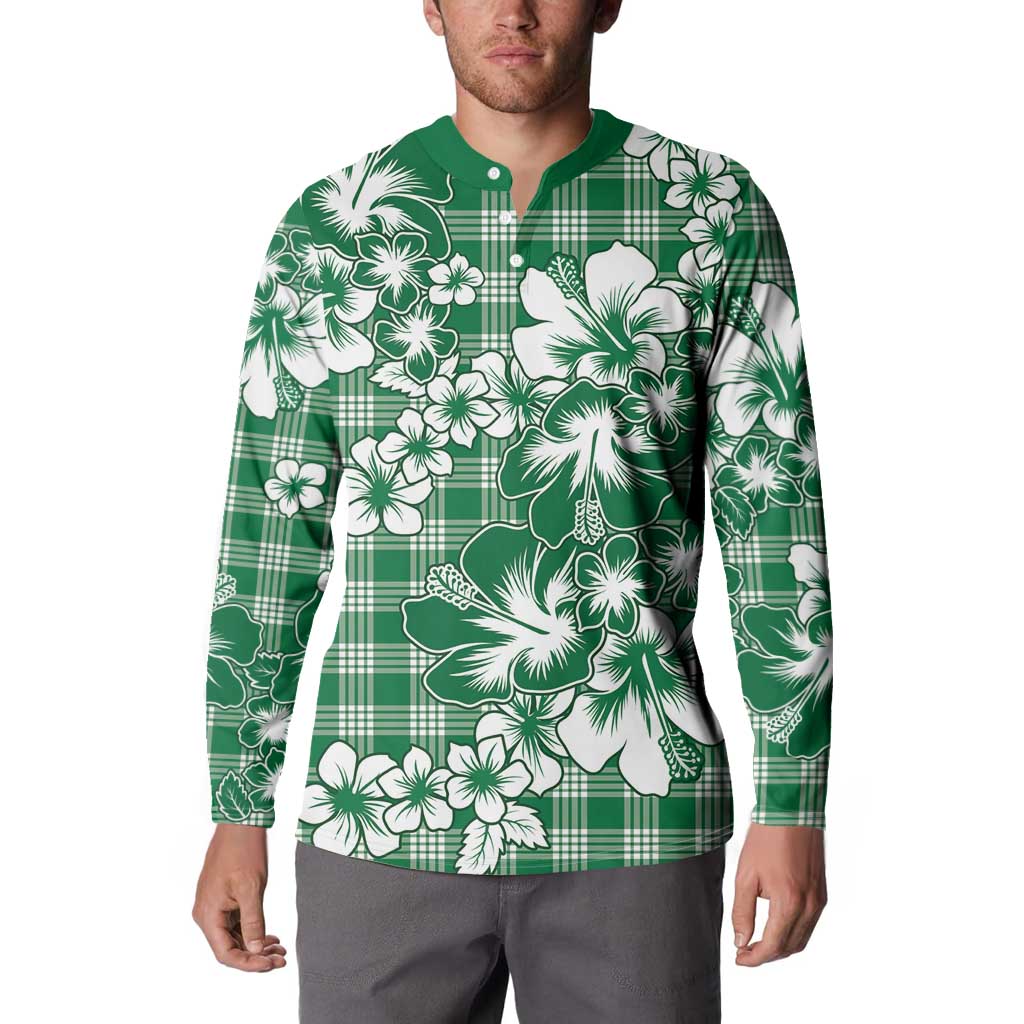 Hibiscus Pakala Emerald Green Button Sweatshirt Tropical Floral Stylized LT01 - Polynesian Pride